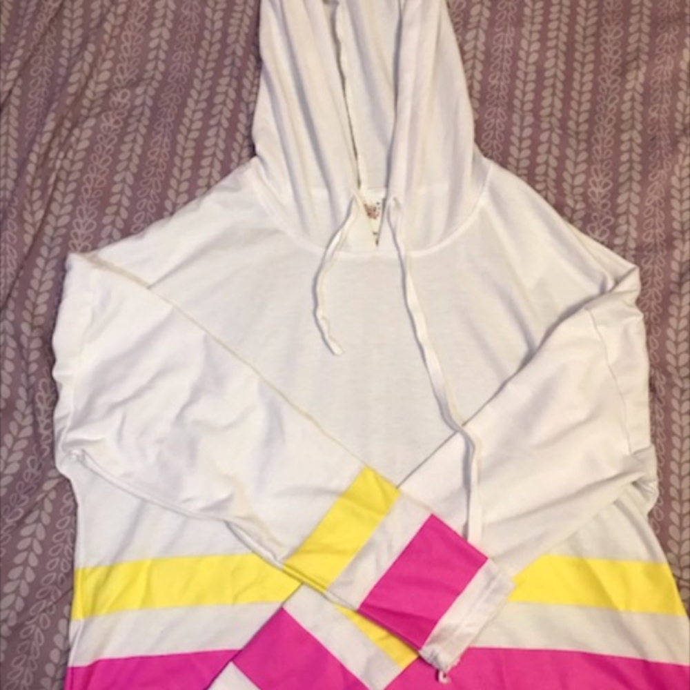 White Hoodie Shirt Colored Stripes